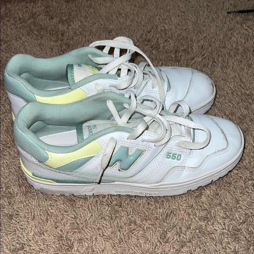 New Balance 550 White and Light Green Sneakers
